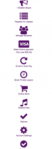 line of purple icons from the parent portal home screen.